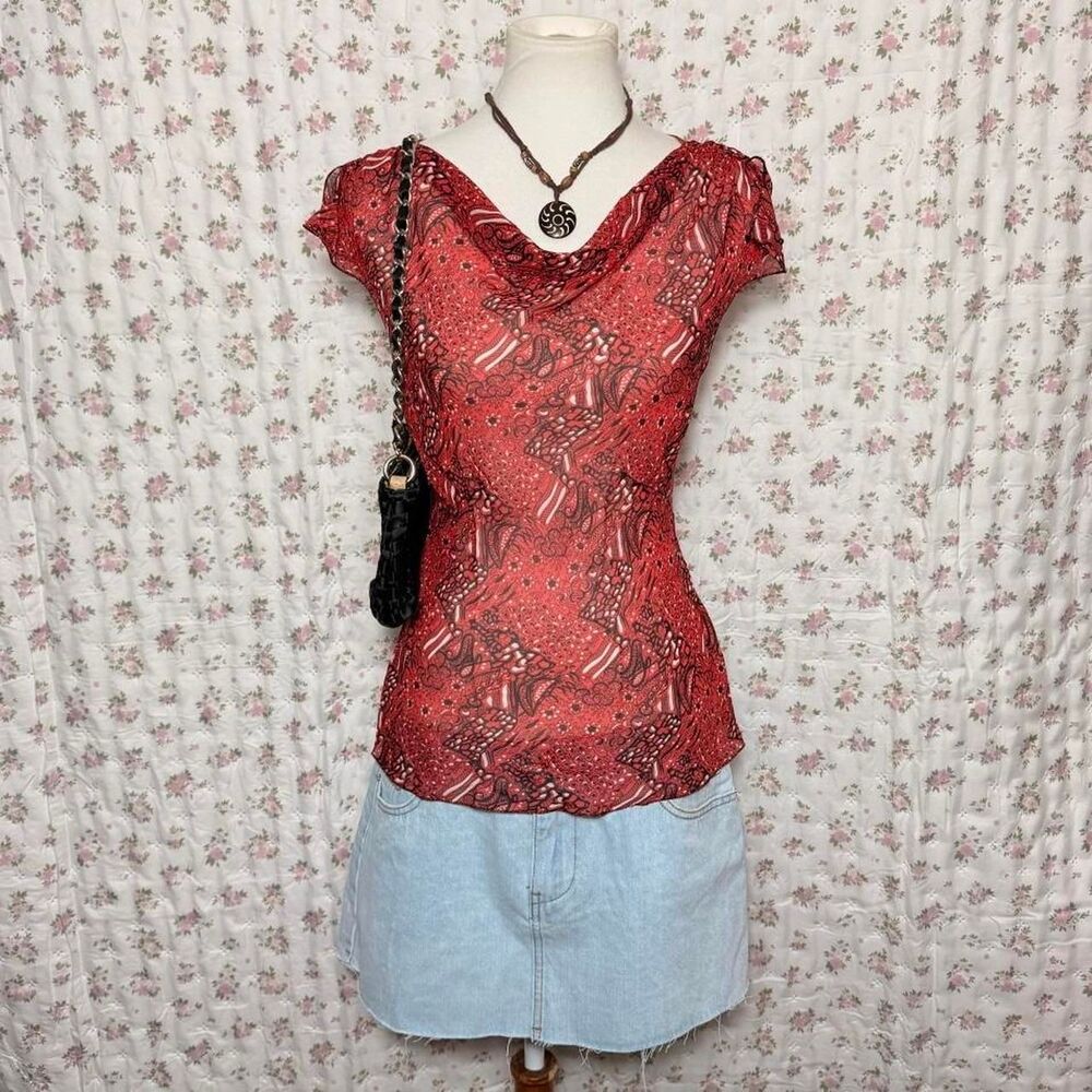 studio m sheer cowl neck top